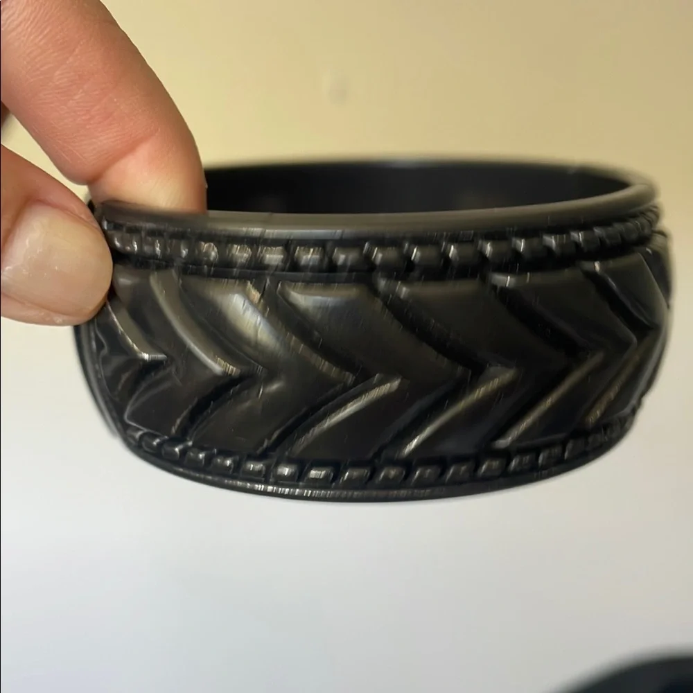 Black Carved Bangle Bracelet